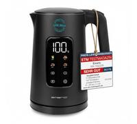 EMERIO Bollitore in acciaio inox, 1,7 l, doppia parete isolata, scelta della temperatura 40 - 100 °C in incrementi di 5 °C, display con varietà di tè preprogrammate, senza BPA, 2200 W, spegnimento