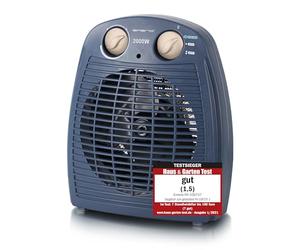 EMERIO Termoventilatore da 2000 W, piccolo e leggero, portatile, per circa 25 m², 2 potenza di riscaldamento + funzione ventilatore, termostato regolabile, interruttore di sicurezza ribaltabile