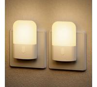 Emeritpro Luce Notturna, 2 Pezzi Luce Notturna da Presa con Sensore Crepuscolare, LuceNotturna LED Luminosità Regolabili 0-100LM, 3000K Bianca Calda, Notturna Bambini per Cameretta, Bagno, Scale