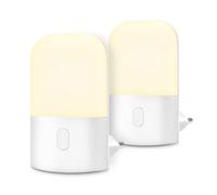 Emeritpro Luce Notturna, 2 Pezzi Luce Notturna da Presa con Sensore Crepuscolare, LuceNotturna LED Luminosità Regolabili 0-100LM, 3000K Bianca Calda, Notturna Bambini per Cameretta, Bagno, Scale