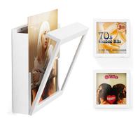 Emfogoo 2 Pezzi Porta Vinili, Apertura Frontale a Parete, Legno Vintage Porta Vinile da Parete, Cornice Vinile per Esporre Copertine di Dischi in Viniles LP da 12x12 Pollici (Bianco Versione Pesante)