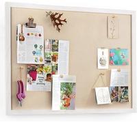 Emfogoo Bacheca grande con lino, bacheca in sughero, 60 x 45 cm, con cornice in legno, per cucina, ufficio, scuola, casa, cameretta dei bambini, decorazione da parete, lavagna in sughero con 20