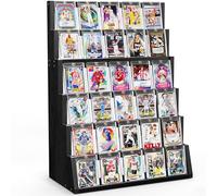 Emfogoo Display per Carte da Collezione, Supporto in Legno a 6 Livelli per Carte da Collezione, Supporto per Carte da Baseball con Porta Carte e Scompartimenti Regolabili per la Raccolta e