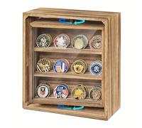 Emfogoo Doppio Lato Rotante Porta Monete da Collezione, 6 File Legno Tavolo Portamonete Militare, Espositore Monete Contiene 33 monete, per Onorare i Veterani e i Collezionisti (Marrone Vintage)
