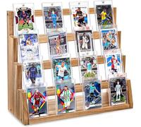 Emfogoo Espositore per carta da collezione, 4 ripiani, in legno, supporto per baseball e sport con porta carta e scomparti regolabili, esposizioni (marrone retro)