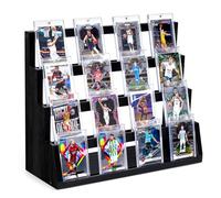 Emfogoo Espositore per Carte Collezionabili, 4 Livelli Legno Contenitore per Carte con Porta Carte e Scomparti Regolabili per Carte Sportive da Collezione ed Esposizioni (Nero)