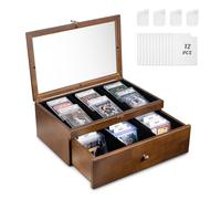Emfogoo Scatola per Carte Collezionabili, 70+ Classificate Legno Sportive Espositore per Carte con Cassetto, Divisori e Ampia Finestra Trasparente, Organizzatore di Carte per Collezione TCG/Mtg