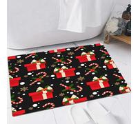 EMFSLA Tappeto Bagno,Tappetino Antiscivolo per Il Bagno,Elementi natalizi con bastoncini di zucchero e confezione regalo Foglie di agrifogli,Soffice Tappeto da Bagno in Microfibra,Assorbente,40x60 CM
