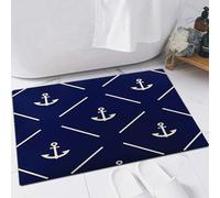 EMFSLA Tappeto Bagno,Tappetino Antiscivolo per Il Bagno,Modello senza cuciture orizzontale con ancore. Ancore bianche isolate su sfondo blu.,Soffice Tappeto da Bagno in Microfibra,Assorbente,40x60 CM