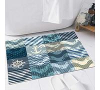 EMFSLA Tappeto Bagno,Tappetino Antiscivolo per Il Bagno,Motivo a onde a tema marino nautico in scatole stile patchwork. a strisce qua,Soffice Tappeto da Bagno in Microfibra,Assorbente,40x60 CM