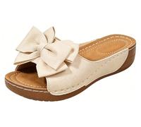 EMGILL Sandali da donna con zeppa Boho Bow-knot Dressy Platform Open Toe Slides comodi casual scarpe da passeggio per estate spiaggia, Beige, 35.5 EU