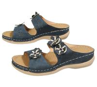 EMGILL Sandali estivi da spiaggia da donna eleganti sandali con zeppa comodi da camminare senza lacci casual con plateau, Navy, 35.5 EU