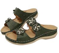 EMGILL Sandali estivi da spiaggia da donna eleganti sandali con zeppa comodi da camminare senza lacci casual con plateau, Verde militare., 39 EU