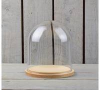 EMH Campana circolare in vetro soffiato a bocca con base in legno, 16 x 15 cm