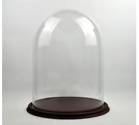 EMH Cupola circolare in vetro trasparente con base in legno marrone vintage, altezza: 40 x 30 cm