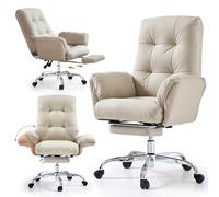 EMIAH Sedia da Ufficio con Braccioli Ribaltabili,Domestico, Pelle PU, Beige | Criss Cross Poltrona da Scrivania,Reclinabile Sedie Moderne per Vanità con Ruote,Ergonomica Sedia da Computer con Poggiapiedi