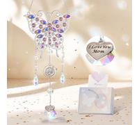 Emibele acchiappasole di cristallo per la mamma, farfalla acchiappasole con cuore fascino,regalo per madre, decorazione per casa a farfalla appesa,regalo di compleanno per la festa della mamma,argento