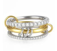 Emibele Anelli Impilabili Per Donne Bloccato Argento Oro Anelli Non Scolorisce Delicato Zirconia Fascia Dichiarazione Due Toni Metallo Misto Cerchi Sovrapponibili Gioiello Regalo Donne, Misura 5