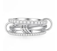 Emibele Anelli in Argento Sovrapponibili Per Donne, Argento Intrecciati Anelli Non Scoloriscono, Zirconia Cubica Fascia Stilistica, Fasce Metalliche Impilabili Collegate a Più Maglie, Misura 7