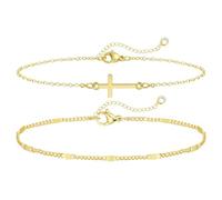 Emibele Bracciale con Croce da Donna, Bracciali con Croce Placcati Oro 14K con Catena Sottile, Set di Bracciali Dorati Impilabili alla Moda, Gioielli di Fede Cristiana per Donna