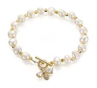 Emibele Bracciale con Perle d'Acqua Dolce, a Forma di Ape, 14K Oro Placcato Cubic Zirconia Barocco, Braccialetto Regolabile coltivato Naturale Perla, Regalo per Mamma, Donna, Ragazza