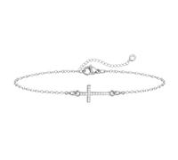 Emibele Bracciale Croce d'argento per Donna, Bracciale Croce con Zirconi Cubici Placcato Oro 14K, Catena Regolabile, Gioielli Cristiani Regalo di Fede Regali Religiosi Cristiani per Battesimo