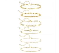 Emibele Bracciali D'oro per le Donne, Elegante Braccialetto Regolabile Placcato Oro 14K per le Donne, Trendy Minimalista Figaro Braccialetti Graffetta Stack Set Gioielli Regali