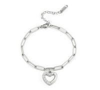 Emibele Cuore Bracciale per Donne, Acciaio Inossidabile Non Scolorisce Argento Bracciale con Ciondolo Cuore, Regolabile Gancetto a Granchio Argento Catena da Polso, Gioiello Amore Regalo per Donne