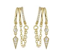 Emibele Oro Huggie Pendenti Orecchini Per Donne Non Scoloriscono 14K Placcato Oro Triplo Cerchi Orecchini Caduta Zirconia Trendy Ipoallergenico Catena Lunga Huggie pendenti Moderno Gioiello Regalo