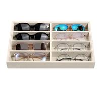 Emibele Scatola per Occhiali con 8 Scomparti, Espositore in Velluto per Occhieli da Sole Supporto Cassetto Organizzatore Vassoio Portagioie con 8 Griglie e Divisori Interni Staccabili, Beige