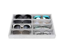 Emibele Scatola per Occhiali con 8 Scomparti, Espositore in Velluto per Occhieli da Sole Supporto Cassetto Organizzatore Vassoio Portagioie con 8 Griglie e Divisori Interni Staccabili - Grigio