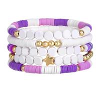 Emibele Set di Braccialetti dell'Amicizia di Taylor da 5 Pezzi, Braccialetto Ispirato a Speak Now, Braccialetto Colorato con Perline d'Argilla per Ragazze, Donne e Adolescenti, Viola