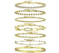 Emibele Set di Bracciali a Catena d'Oro per Donne, Braccialetti a Catena di Collegamento Placcati in Oro 14K, Bracciali a Catena a Strati, Braccialetti Regolabili, Gioielli di Moda 7Pz