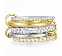 Emibele Stratificabili Anelli per Donne, Non Scolorisce 14K Oro Rivestito Anelli Collezione, Intrecciato Argento Oro Due Toni Firma Anello, Delicato Cubico Zirconia Annidato Fasce Gioiello, Taglia 8