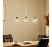 EMIBIG LIGHTING Lampada a sospensione Glassy, a 3 luci, dritta, nera, trasparente, vetro 711/3