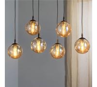 EMIBIG LIGHTING Lampada a sospensione Glassy, a 6 luci, nero, ambra, vetro, 75 cm EMIBIG LIGHTING