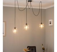 EMIBIG LIGHTING Lampada a sospensione Starla, decentrata, a 3 luci, trasparente, vetro, E27 EMIBIG LIGHTING