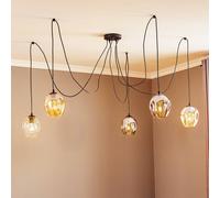 EMIBIG LIGHTING Lampada a sospensione Starla, vetro grafite/ambra/trasparente, a 5 luci, EMIBIG LIGHTING