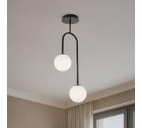EMIBIG LIGHTING Plafoniera Atria, opale/nero, altezza 76 cm, metallo, a 2 luci. EMIBIG LIGHTING