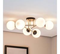 EMIBIG LIGHTING Plafoniera Magnum, a 6 luci, bianco opalino/oro/nero, vetro EMIBIG LIGHTING