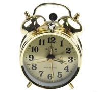 Emiif Sveglia meccanica da comodino vintage in metallo dorato 7 cm orologio a carica manuale con campana retrò orologi decorativi per camere da letto collezionisti