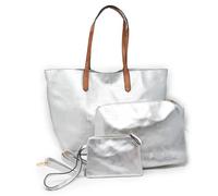 Emila Borsa argentata grande da donna per lavoro ufficio capiente a spalla con tracolla shopper tipo shopping bag silver borsello 3 tre pezzi per tutti i giorni giornaliera Argento