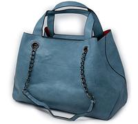 Emila Borsa donna celeste grande a spalla capiente con catena tracolla tipo shopping bag borsello 3 tre pezzi da lavoro ufficio shopper per tutti i giorni giornaliera Azzurro polvere