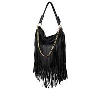 Emila Borsa nera con frange a spalla da donna ragazza passeggio con catena tracolla etnica casual bag capiente lavoro ufficio giorno viaggio per uscire Nero autunno inverno 2025 2026