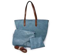 Emila Borsa shopping donna a spalla grande capiente tipo bag con borsello borsellino e tracolla tre pezzi 3 shopper giornaliera tutti i giorni da lavoro ufficio Azzurro polvere