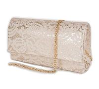Emila Pochette beige cerimonia elegante da donna clutch bag pizzo piccola borsa borsetta a busta mano con tracolla catena da sera per signora matrimonio comunioni Macramè Beige