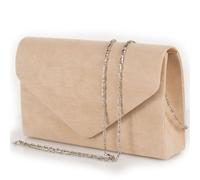 Emila Pochette beige scamosciato elegante donna da cerimonia Borsa a mano piccola Clutch da sera borsetta per ragazza signora party leggera con tracolla in catena Tessuto scamosciato Beige