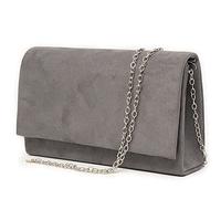 Emila Pochette grigia elegante donna cerimonia borsa piccola a mano clutch borsetta con tracolla catena da sera matrimonio comunioni battesimi a busta Tessuto scamosciato Grigio