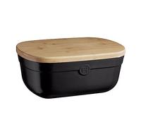 Emile Henry Portapane in ceramica da 35,6 cm + coperchio in legno, colore tartufo nero