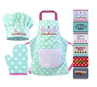 Emily 1428.2002 - Set da 3 Pezzi con Cappello da Cuoco e Grembiule da Cucina + Guanto da Forno per Bambini, 100% Cotone, Cup Cake Queen, Small [3-6 Jahre]